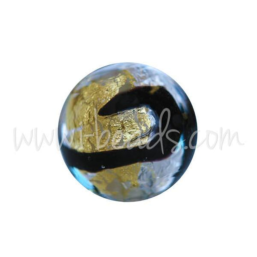 Perle de Murano ronde noir bleu et argent or 8mm (1)