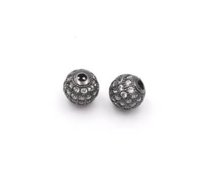 Achat Perle ronde sertis de zircons Laiton plaqué GUN METAL 6x1.5mm (1)