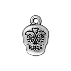 Charm tête de mort calavera métal Argenté vieilli 18mm (1)