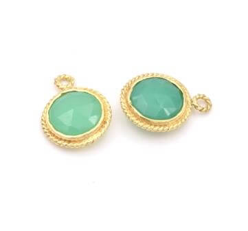 Pendentif serti en vermeil - rond en onyx vert 10mm (1)