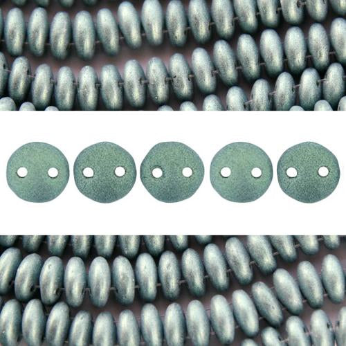 Perles 2 trous CzechMates lentil metallic suede light green 6mm (50)