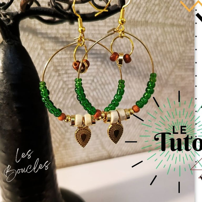 tuto boucles d'oreilles créoles vert et or