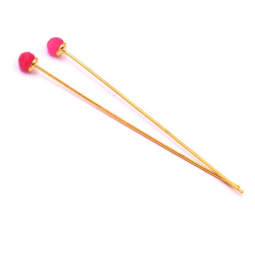Clous Tiges doré or fin qualité 4,4cm  avec jade teinté fuchsia à facettes 3,5mm (2)