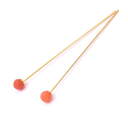 Clous Tiges doré or fin qualité 4,4cm avec agate teinté orange à facettes 4mm (2)
