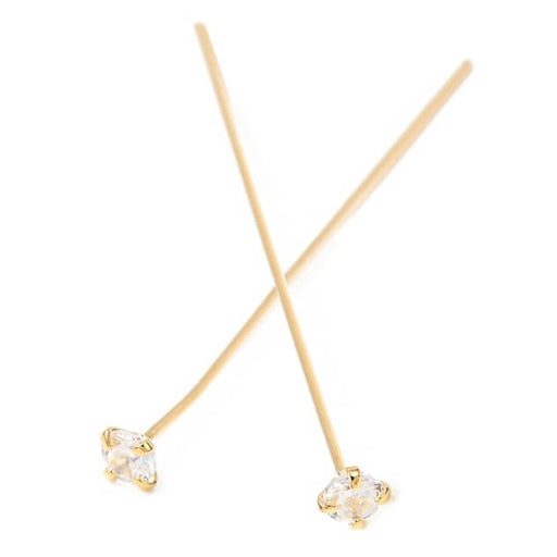 Clou tige en laiton doré or fin qualité zircon cristal 42x3x0.6mm (2)