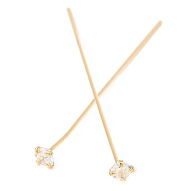 Clou tige en laiton doré or fin qualité zircon cristal 42x3x0.6mm (2)