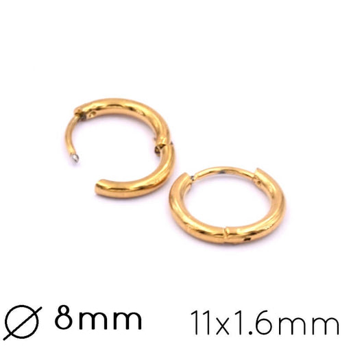 Achat Boucles d&#39;oreilles créole huggie en acier doré - 11x1.6mm (2)