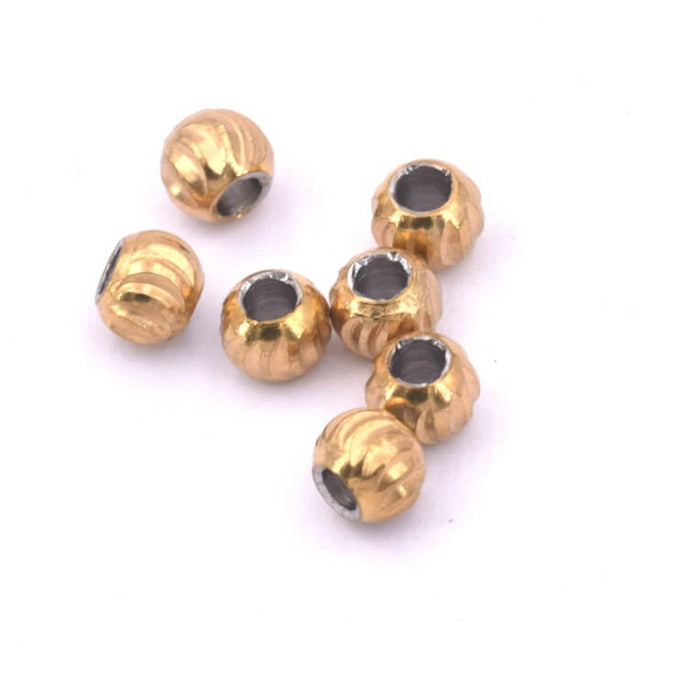 Perle séparateur striée acier doré 3x2.5mm - Trou:1.2mm (20)