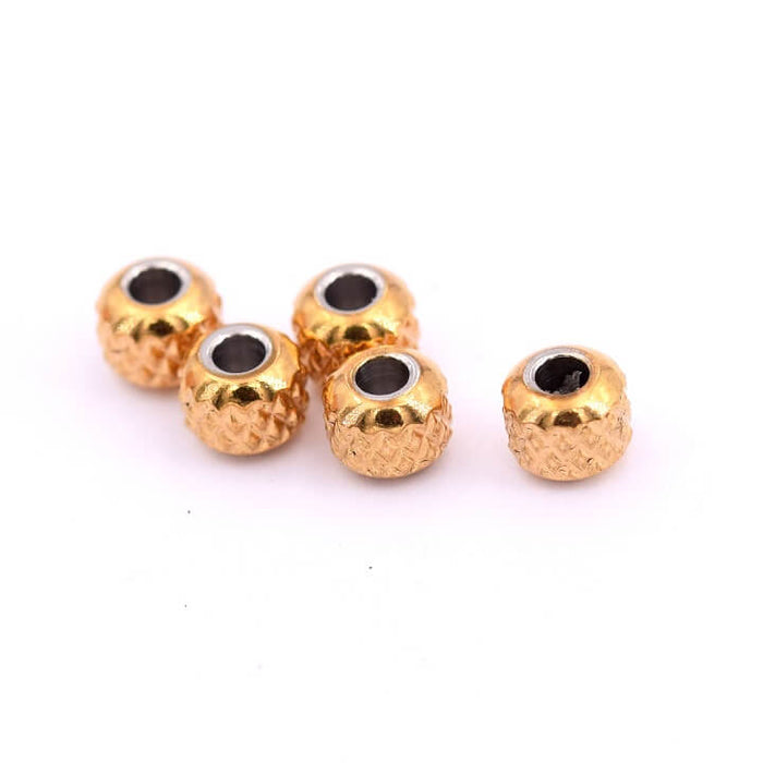 Perle rondelle diamant acier doré 4x3.5mm - Trou:1.6mm (8)