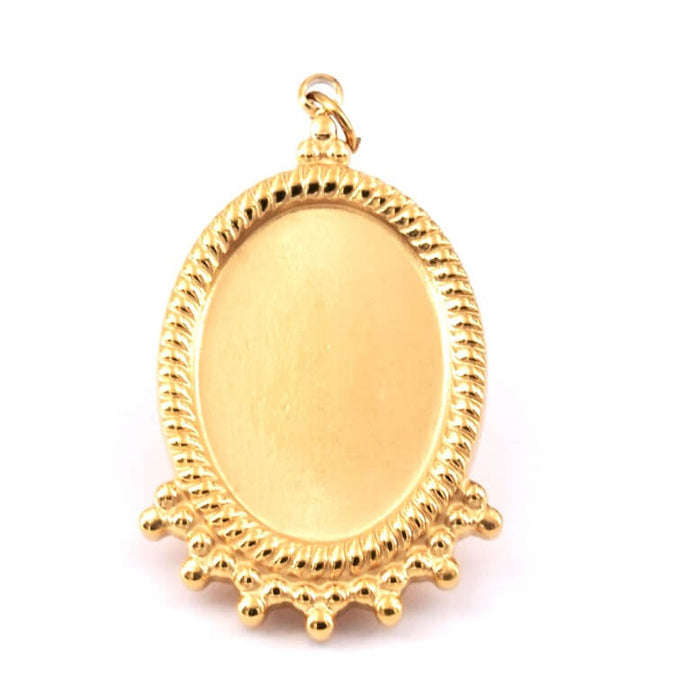 Pendentif ovale perlé acier inoxydable doré 30x18.5mm - cabochon 18x13mm(1)