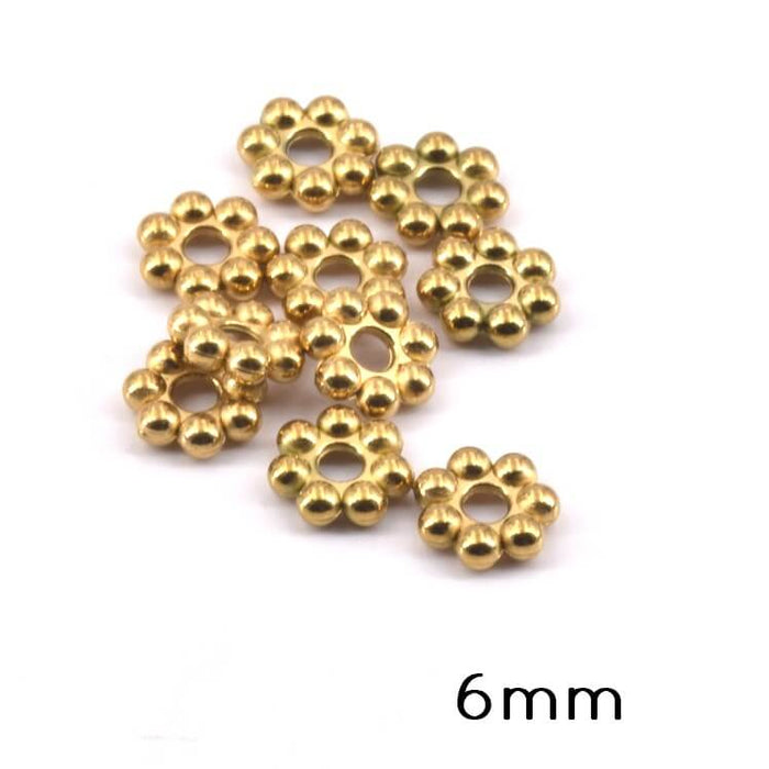 Perle heishi rondelle séparateur fleur acier doré 6x2mm - Trou:1.6mm (10)