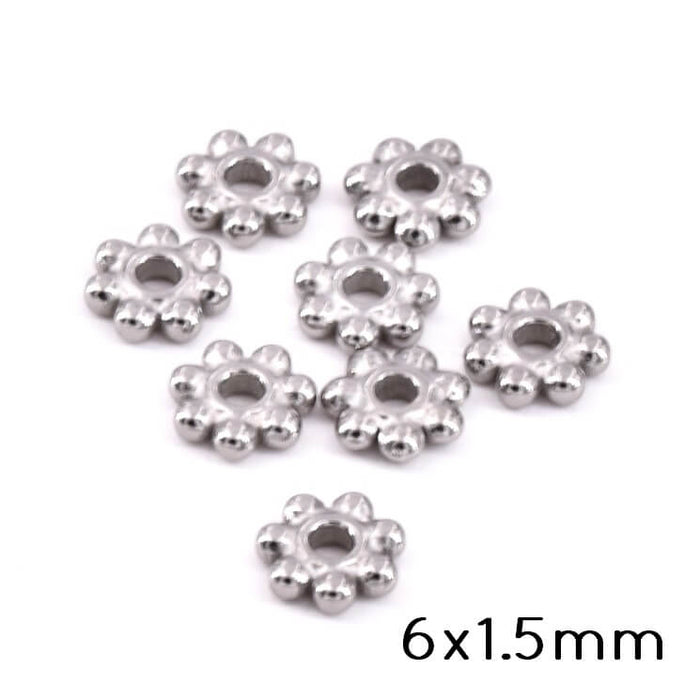 Perle heishi rondelle séparateur perlée acier 6x1.5mm - Trou:1.4mm (10)