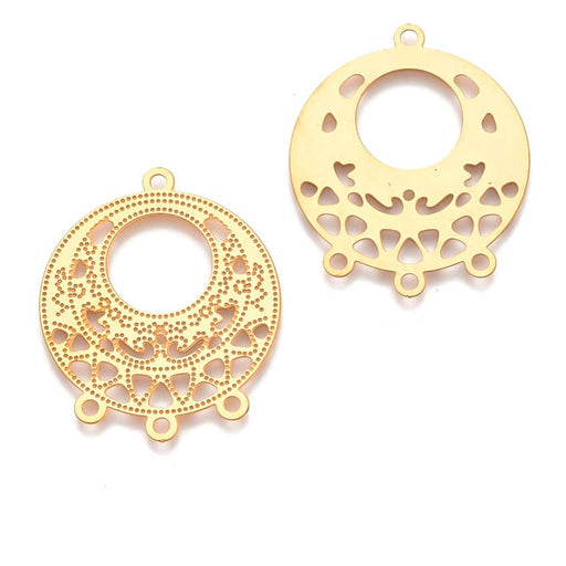 Achat Boucles d&#39;oreilles chandelier rond 3 anneaux acier doré 30x25mm (2)