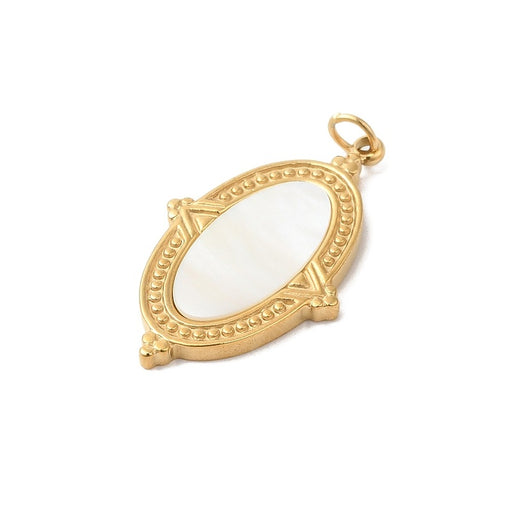 Achat Pendentif ovale avec cabochon nacre acier doré qualité 25mm (1)