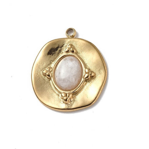 Achat Pendentif rond acier inoxydable avec cabochon jade blanc 19.5x16.5mm (1)