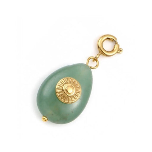 Pendentif ovale Aventurine cabochon acier doré 18x13mm (1)