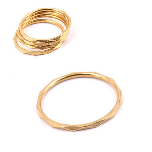 Connecteur bague rond facettes anneau acier inoxydable doré 17.3mm (1)