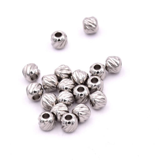 Perle séparateur striée acier inoxydable 3mm - Trou:1.2mm (20)