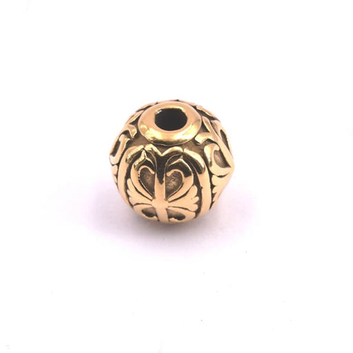Achat Perle ronde acier doré avec motifs 11.5x10.5mm - Trou : 3.5mm (1)