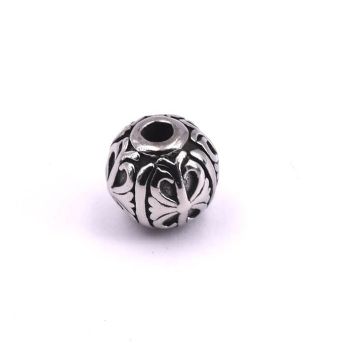 Perle ronde acier avec motifs 11.5mm - Trou : 3.5mm (1)