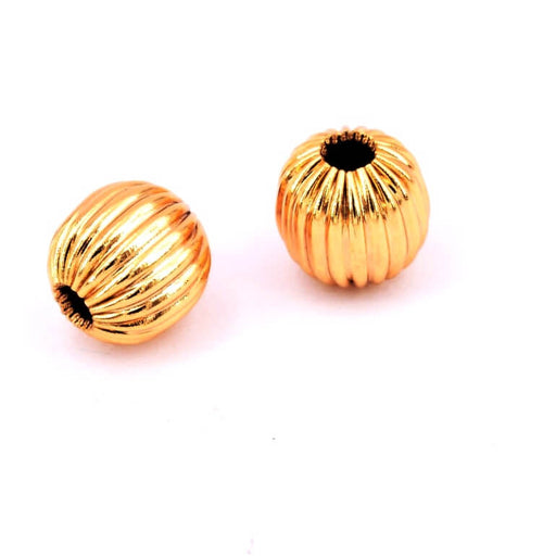 Perle en acier inoxydable doré rainuré 8mm - Trou: 2mm (2)