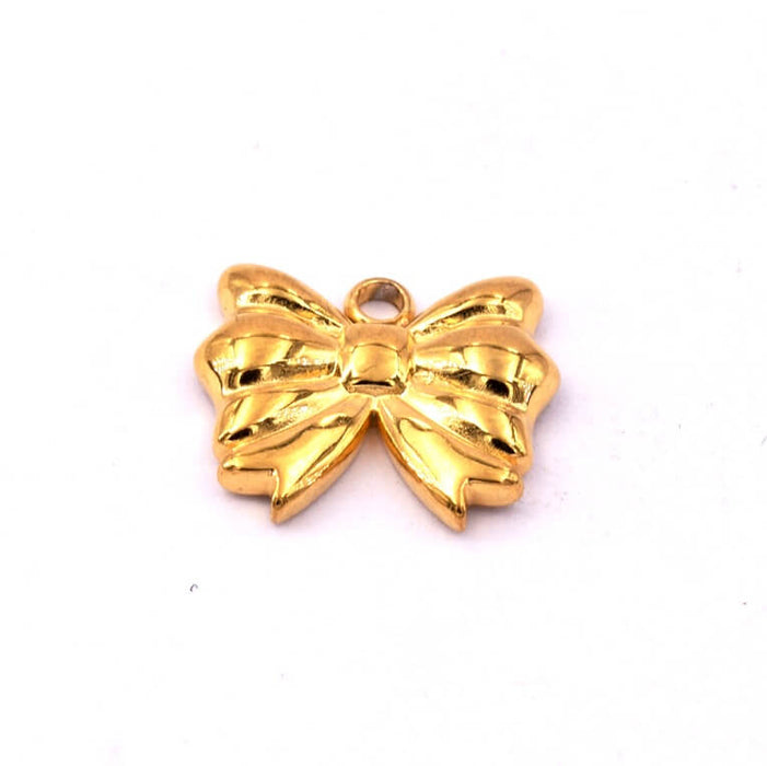 Collier Pendentif Nœud Papillon Femme - Argent Plaqué Or - Chaîne 45+5 Cm Réglable - Acier Inoxydable - Cadeau Avec Boîte