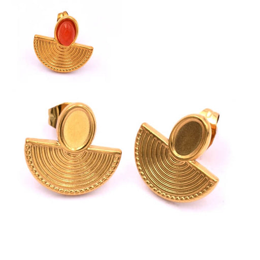 Boucles d'oreilles tige ethnique acier doré pour cabochon 6x4mm (2)