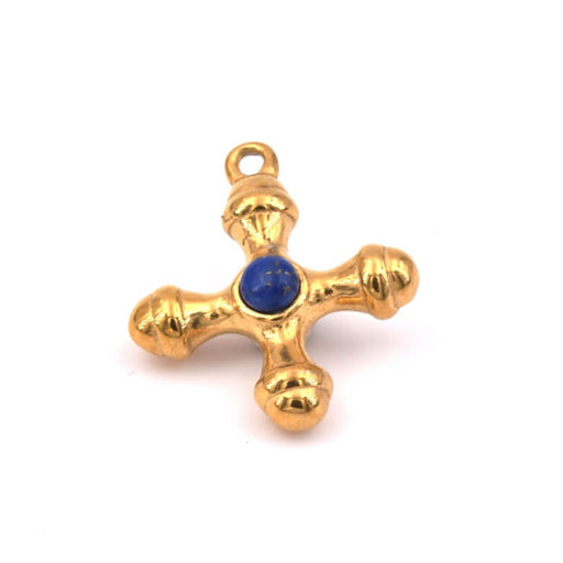 Achat Pendentif croix acier inoxydable doré et lapis-lazuli 24mm (1)