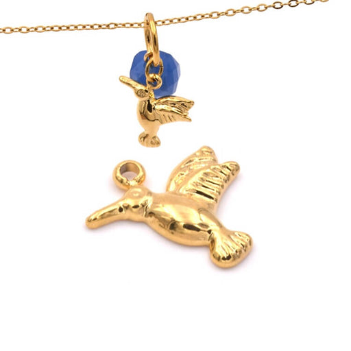 Achat Pendentif breloque oiseau colibri acier inoxydable doré 11x12mm - Trou: 1mm (1)