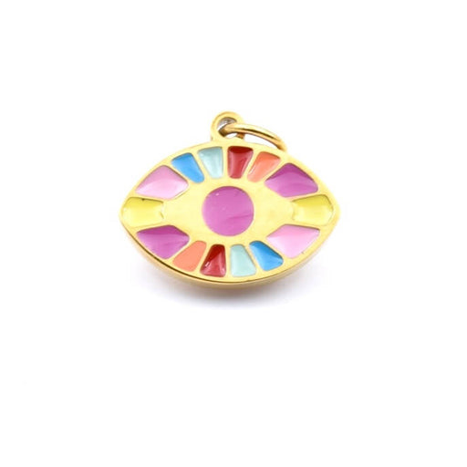 Pendentif oeil émaillé multicolore acier inoxydable doré 12mm (1)
