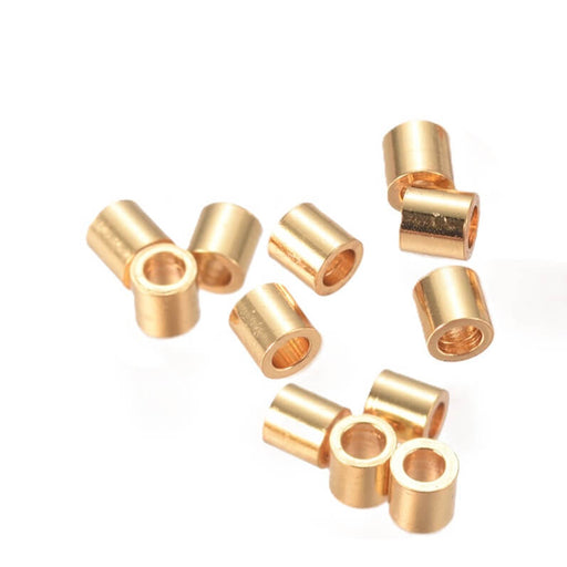 Perle tube acier inoxydable doré 2x2mm - Trou: 1mm (10)