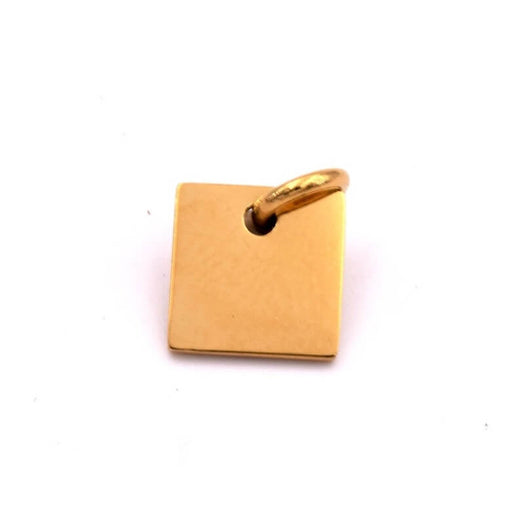 Pendentif acier inoxydable doré carré 9mm et anneau - Trou: 1.8mm (1)