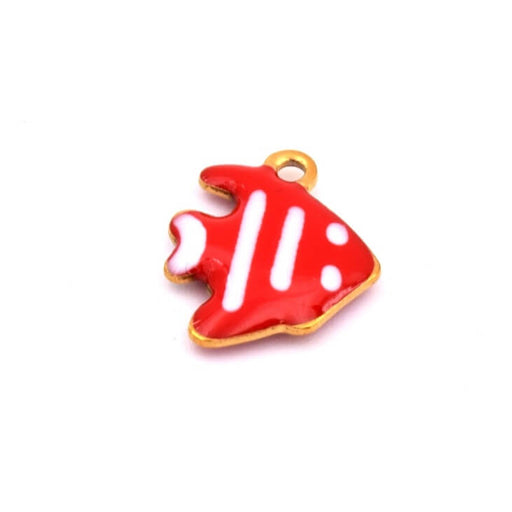 Pendentif poisson doré émail rouge rayé blanc 12mm - Trou: 1mm (1)