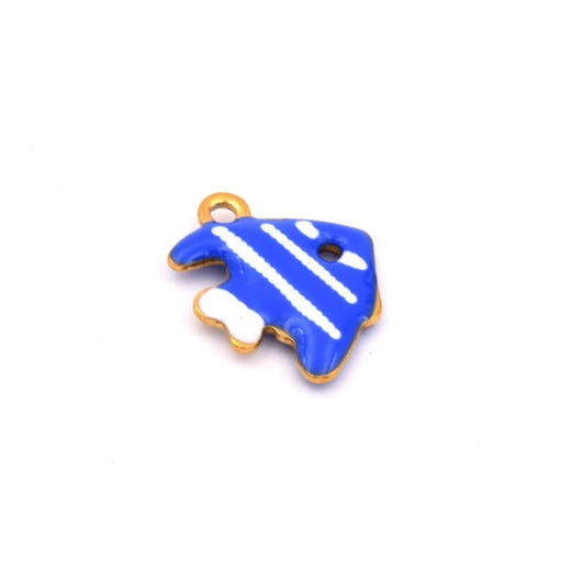 Pendentif poisson doré émail bleu rayé blanc 12mm - Trou: 1mm (1)