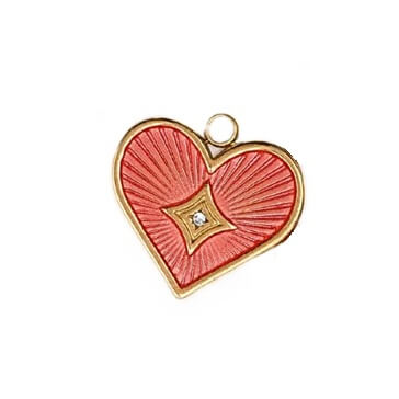 Pendentif coeur acier doré émail rose et zircon 16mm - Trou: 1.5mm (1)