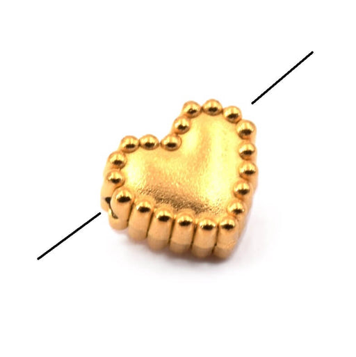 Perle coeur rainuré en acier inoxydable doré 10x9mm - Trou: 1mm (1)