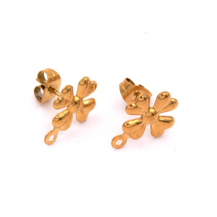 Boucles clou d'oreilles fleur 15mm en acier inoxydable doré - Trou: 1mm (2)