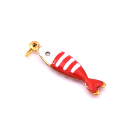 Pendentif poisson émail rouge et blanc en acier doré 19x5mm (1)