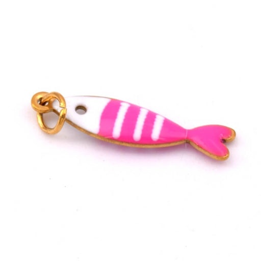 Pendentif poisson émail rose et blanc en acier doré 19x5mm (1)