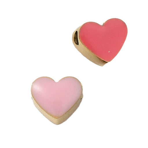 Perle coeur acier inoxydable doré deux faces rose et fuchsia 5mm- Trou: 1.5mm (1)