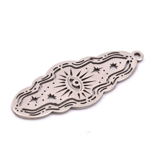 Pendentif ovale ondulé acier inoxydable évidé oeil 35x14mm - Trou: 1mm (1)