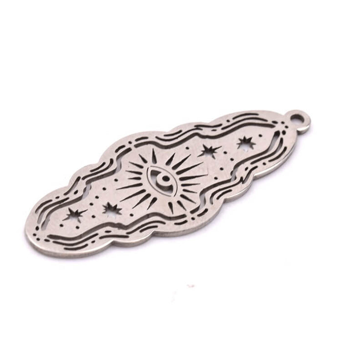 Pendentif ovale ondulé acier inoxydable évidé oeil 35x14mm - Trou: 1mm (1)