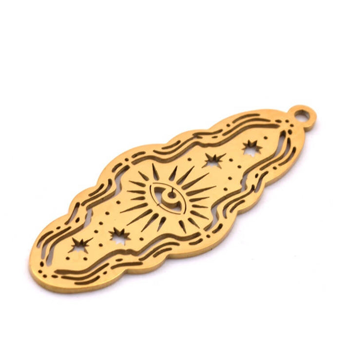 Pendentif ovale ondulé acier doré évidé oeil 35x14mm - Trou: 1mm (1)