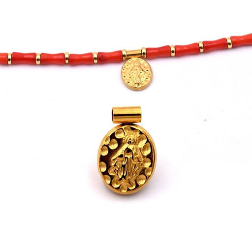 Pendentif ovale médaille Vierge Marie acier inoxydable doré 13x11mm (1)