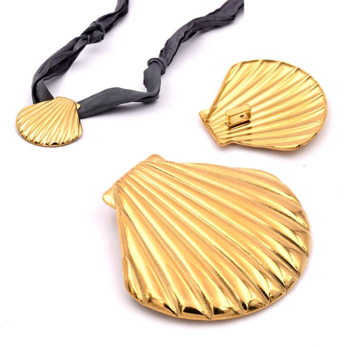 Pendentif coquille St Jacques acier doré 35mm - Trou: 5x3mm (1)