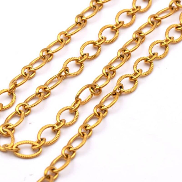 Chaine en acier inoxydable doré striée et ovale 9x6mm (50cm)
