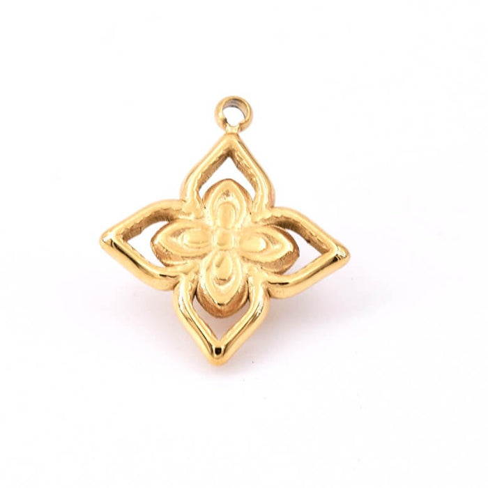 Pendentif fleur acier inoxydable doré 14.5mm - Trou: 1mm (1)