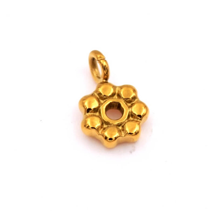 Pendentif fleur perlée 6mm en acier inoxydable doré - trou: 1.5mm (1)