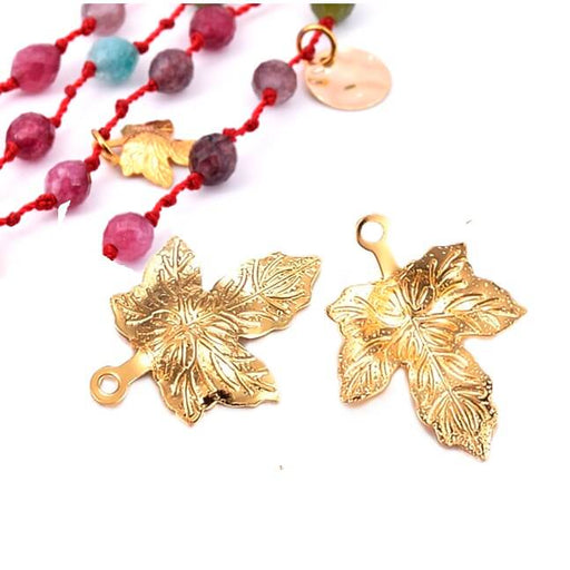Pendentif feuille 13mm en acier inoxydable doré - Trou: 0.8mm (2)