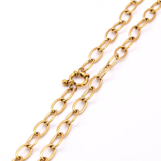 Collier chaine ovale et fermoir bouée acier inoxydable doré 41cm - 1mm (1)